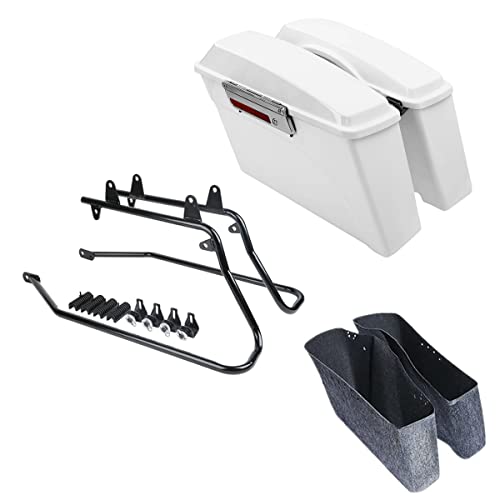 TCMT Hard Saddlebag & Liners Carpet Insert + Conversion Bracket Kit Fits For Harley Heritage Softail Softail Deluxe 1984-2017(except for Deuce Model Softail Slim Models) - color: Black Conversion Brackets, size: Style A White
