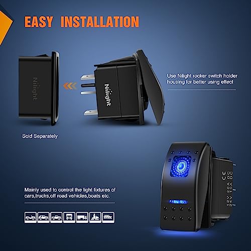 Nilight 3 Pack Rocker Switches 5 PIN with Night Glow DIY Stickers - color: Blue 3 PCS