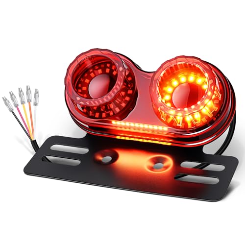 Benlari Upgraded Motorcycle Tail Light, 90LEDs Brake Lights, IP67 Waterproof Turn Signals Running with License Plate Bracket Fit for Street Bike Cruiser Chopper Bobber (Red) - color: Red