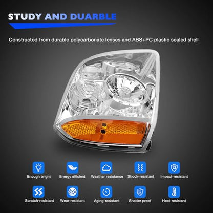 Headlights w/Bulb Compatible with 2007-2014 GMC Yukon & Yukon XL 1500/2500 SLE SLT Base Hybrid, Replaces 15861025 15861026 Front Headlamp Assembly Halogen 2 PCS - size: 07-14 Yukon Amber