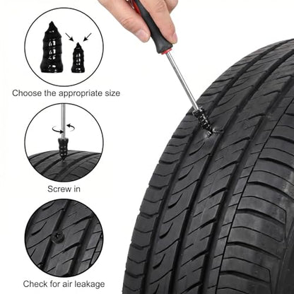 Marrywindix 70 Pcs Tire Repair Rubber Nails Kit Spiral Self-Tapping Screw Plugs Two Sizes Self Service Fast Tool for Car Motorcycle Truck Tractor Puncture Patching Solution