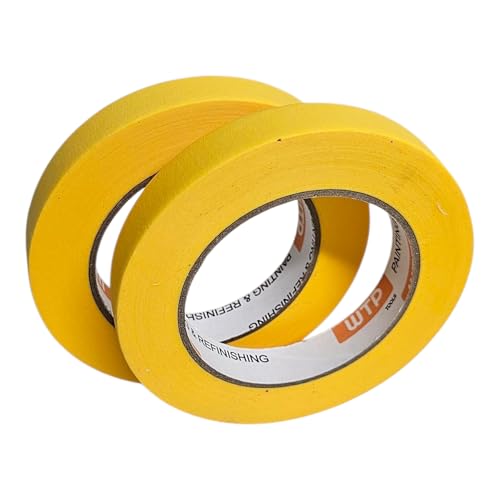 MTE18-12 Automotive Industry Masking Tape for Painting and Refinishing, Yellow Color, 3/4" Width, 55 Yards Length, Pack of 12 - High Temperature Resistant - No Residue