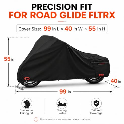 300D Motorcycle Cover Compatible with Harley-Davidson Road Glide FLTRX, Heavy Duty Waterproof Outdoor Touring Cover, Precision Fit for Sharknose Fairing, Rain Sun Dust Wind Protection - size: FIT to Harley-Davidson Road Glide FLTRX
