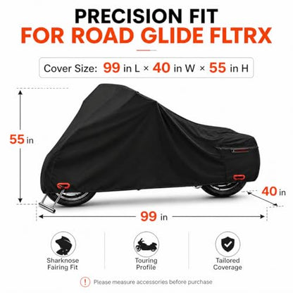 300D Motorcycle Cover Compatible with Harley-Davidson Road Glide FLTRX, Heavy Duty Waterproof Outdoor Touring Cover, Precision Fit for Sharknose Fairing, Rain Sun Dust Wind Protection - size: FIT to Harley-Davidson Road Glide FLTRX