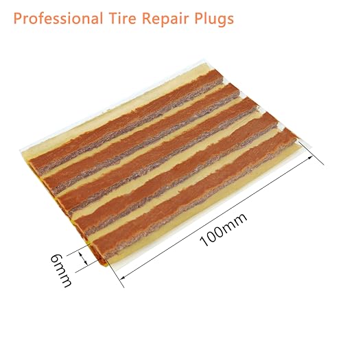 TS-160C60 Tire Rubber Plug Strings (1/4" x 4" Brown 60 Strips), 6 x 100 mm Emergency Tubeless Tyre Repair Plugs for Flat Tire Repair Puncture - color: Brown, size: 4“ x 0.24" 60 pcs