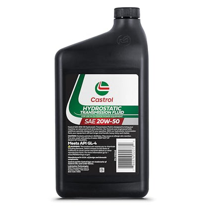 Castrol SAE 20W50 Hydrostatic Transmission Fluid for Use in Outdoor Power Equipment – API GL-4 – 12 Pack (1 Quart)