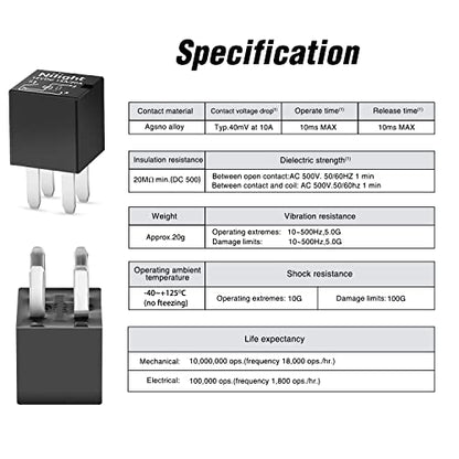 Nilight 5PCS 12V 4Pin SPNO Purpose Micro Relay 20A Sealed for Polaris RZR - color: 4Pin Relay