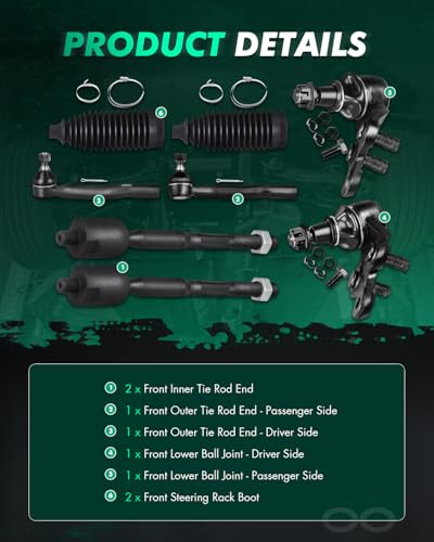 SCITOO 8pcs Front Tie Rod Kit for Toyota for Camry 2002-2006, Solara 04-08