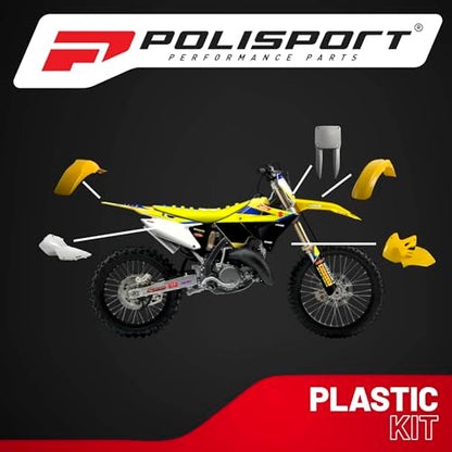 Polisport Motocross (MX) Replica Plastic Kit for Suzuki RM 125/250 (2001-08) Dirt Bike – OEM Quality, Durable, Flexible & Perfect Fit – Yellow/White