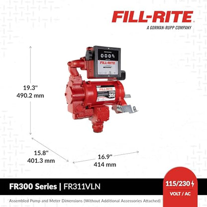 Fill-Rite FR311VLN 115V/230V 35 GPM Fuel Transfer Pump with Mechanical Meter (Gallons) - Heavy-Duty Electric Pump with High Flow Rate and Durable Construction - style: Pump & Meter (Liters) Only