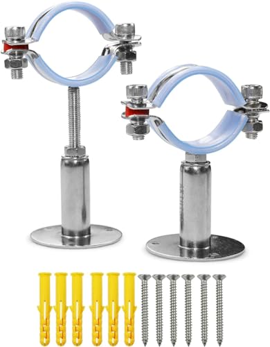 AKIHISA 2 Pcs 304 Stainless Steel Pipe Supports, Wall Mount Ceiling Mount Pipe Hanger, Pipe Holder for OD Pipe 102-108MM Adjustable Height Range 50-100mm - size: 102-108mm, style: Adjustable Height 50-100mm