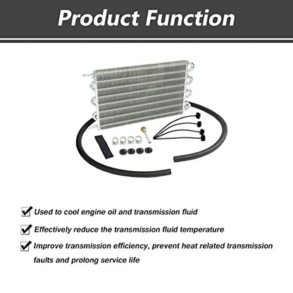MAGQOO 8 Row Tube and Fin Transmission Cooler High Performance Universal Aluminium Oil Cooler Kit - size: 8 Row Cooler