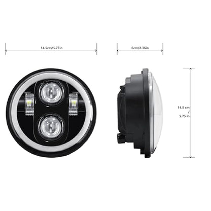 Shkalacar 3/4'' 5.75 inch LED Headlight Round, Motorcycle Projector Headlamp Super Wide Angle Driving Light