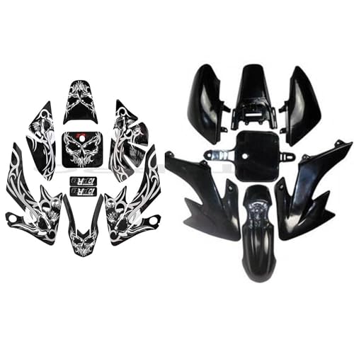 Black Pit Bike Plastic Kit with Graphics | 7-Piece CRF50 Style Body Set | Fits 50cc 70cc 90cc 110cc 125cc Dirt Bikes | Includes Decals for Custom Look