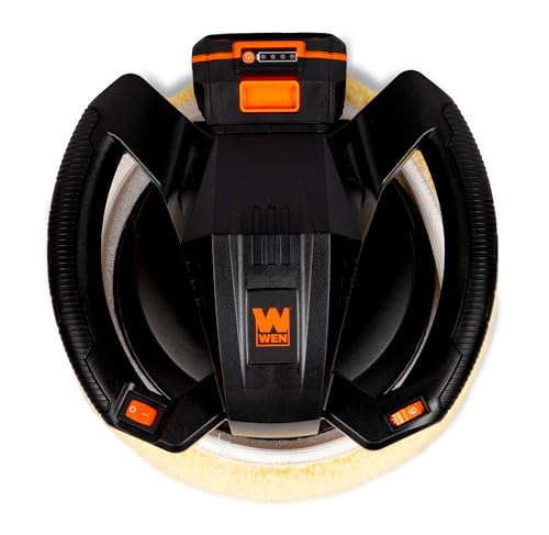 WEN 20V Max Cordless 10-Inch Random Orbital Polisher and Waxer Kit with 2Ah Battery, Charger, and Bonnets (20870) - size: Cordless