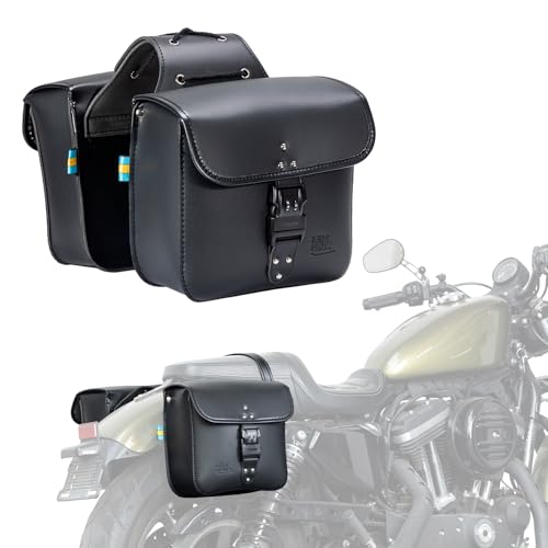 KEMIMOTO Motorcycle Saddlebags with Secure Lock 15L (7.5Lx2) PU Leather - style: With Lock