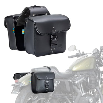 KEMIMOTO Motorcycle Saddlebags with Secure Lock 15L (7.5Lx2) PU Leather - style: With Lock
