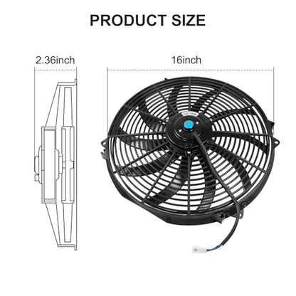 JDMSPEED New Universal Slim 16" Inch 12V Pull 1500 CFM Radiator Cooling Fan with Mounting Black - color: Black, size: 16 Inch