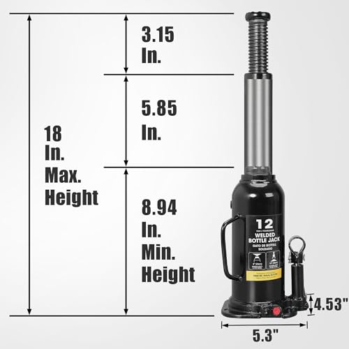 Torin 12 Ton (24,000 LBs) Capacity Hydraulic Welded Heavy Duty Bottle Jack, AT91203BB , Black - size: 12 Ton (24,000 LBs), style: Standard