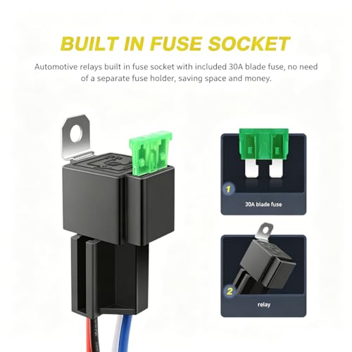 Gebildet 3pcs 12V Fuse Relay Switch 12 AWG Harness Set with Built-in Diode- 30A ATO/ATC Blade Fuse, 4-Pin SPST Automotive Electrical Relays - style: 12V-4pin(fuse)