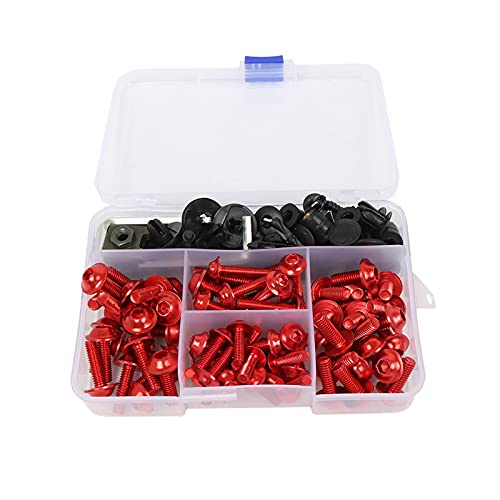 Worldmotop Fairing Bolt Kit Screws Fasteners Universal Compatible with Yamaha Honda Kawasaki Suzuki BMW,Fairing Bolt Kits Metric Bolts and Nuts Kit(red) - color: red