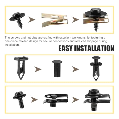 100 PCS Car Body Fender Bumper Splash Guard Fixing Clip, U Clips Rivet Fasteners and Undertray Screws Kit, Universal Auto Body Engine Under Cover Bolts, for Most Cars (Black)