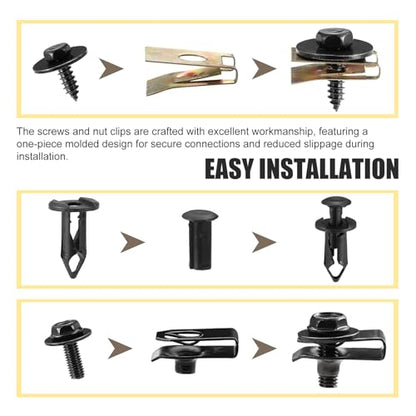 100 PCS Car Body Fender Bumper Splash Guard Fixing Clip, U Clips Rivet Fasteners and Undertray Screws Kit, Universal Auto Body Engine Under Cover Bolts, for Most Cars (Black)