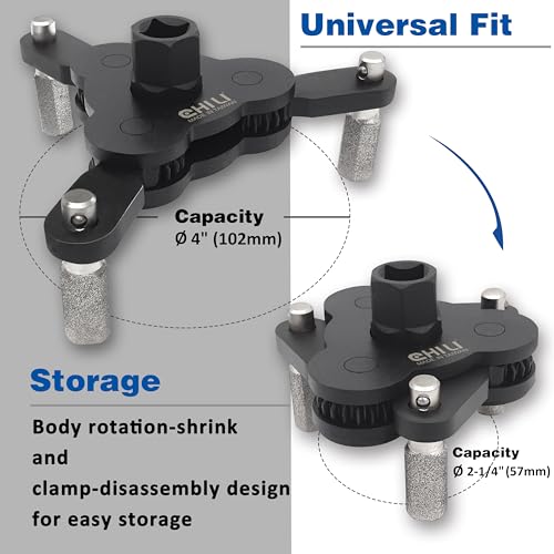 CHILI TOOLS Universal Adjustable No-Slip Magnetic Oil Filter Wrench with 3/8" Square Drive | Range From 2-1/4 to 4 inch Oil Filters Removal Tool | For Motorcycles, Cars & Trucks | Made in Taiwan