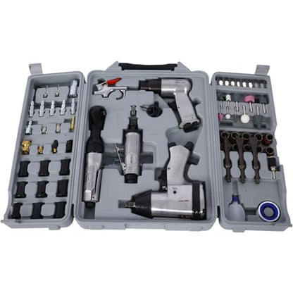 71 Piece Air Tool and Accessories Kit, Impact Wrench, Air Ratchet, Die Grinder, Aire Hammer, Hose Fittings, Storage Case