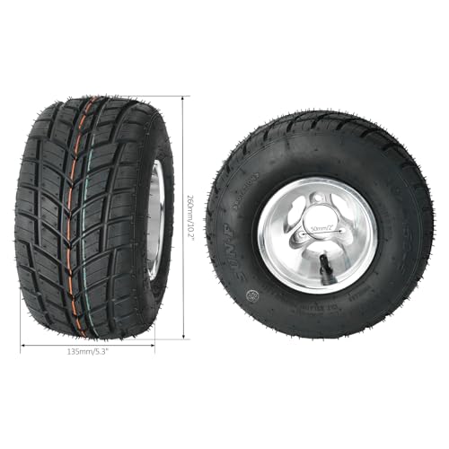 Front 10x4.50-5 Go Kart Wheels Racer Tire 10x4.50x5 Tubeless Tire w/Wheel Hub 17mm 3 Stud Steering Spindles for Mini Bike ATV Quad Drift Trike Lawn Mower - size: 10x4.50-5 in