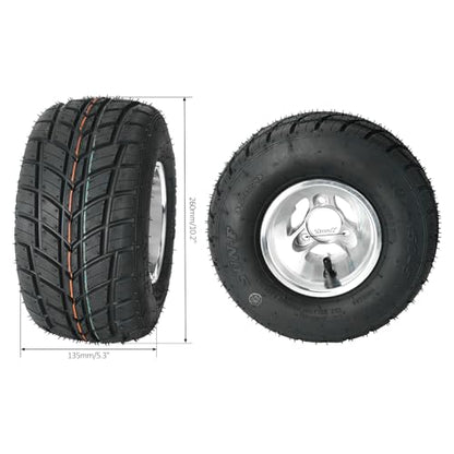Front 10x4.50-5 Go Kart Wheels Racer Tire 10x4.50x5 Tubeless Tire w/Wheel Hub 17mm 3 Stud Steering Spindles for Mini Bike ATV Quad Drift Trike Lawn Mower - size: 10x4.50-5 in