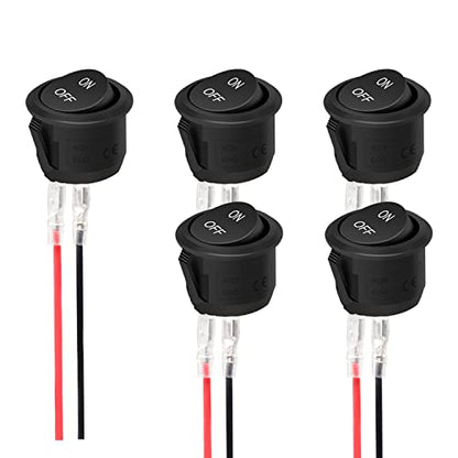 TWTADE 5PCS 12V Rocker Switch ON/Off Latching Round Toggle Switch SPST 2Pin with Wires 6A/250V 10A/125V AC for Automotive Boat etc - size: ON/Off Pre-wired - 5PCS, style: Round