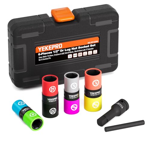 6PCS Lug Nut Socket Set, 1/2" Drive Impact Flip Socket Set