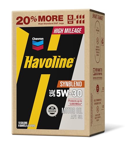 Havoline Motor Oil 5w30 High Mileage Synthetic Technology Smart Change Engine Oil, 5W-30, 6 Quarts, Pack of 2 - size: Pack of 2, style: 5W-30