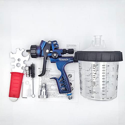 HVLP 6800B spray gun 1.3mm with no wash cup and adapter car spayer painting tool spray air paint gun airbrush low pressure 260L/MIn (Blue)