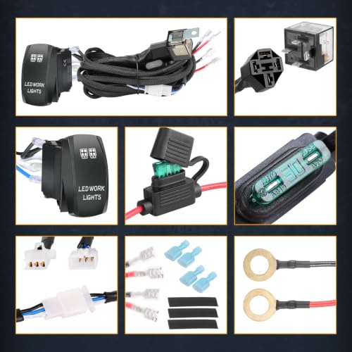 Nirider Wiring Harness 2 Lead, 12V 40A Rocker Switch Relay Fuse Nylon Wiring Harness Kit for LED Light Bars Fog Lights Work Lights Driving Lights Offroad LED Pods Wire Kit for Truck UTV ATV Boat