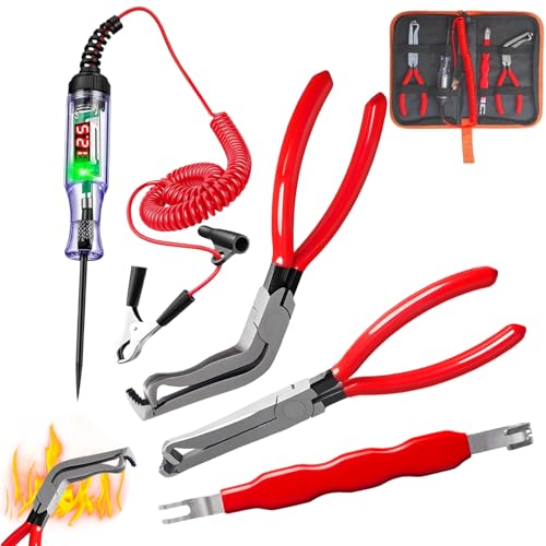 Electrical Disconnect Pliers Set – Automotive Electrical Tools & Connector Removal Tool Kit with Hose Clamp Pliers, Wire Terminal Separator, and Car Plug Connector - color: Red