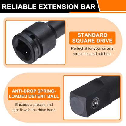 HARFINGTON Socket Extension Bar 3/4" Drive 4" Long CR-V Steel - size: 3/4" Square Drive 4" Long