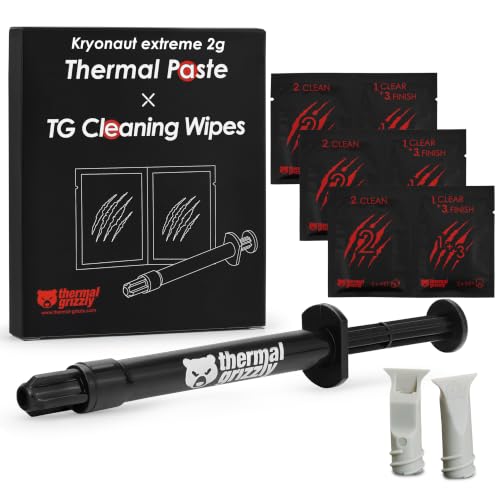 Thermal Grizzly Kryonaut Extreme - 2 Gram - Extremely High Performance Thermal Paste with 12 Cleaning Wipes 6 Wet & 6 Dry- for Maximum Thermal Conductivity While Overclocking CPU/GPU/PS4/PS5/Xbox - size: 2 Gram