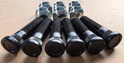 6pcs 9/16"-18 x 2.32 in. UHL Length 0.622 in. Knurl Press-in Wheel Studs with Lug Nuts Replacement for 5,200 to 7,000-lb. Trailer Axle Trailer Hub