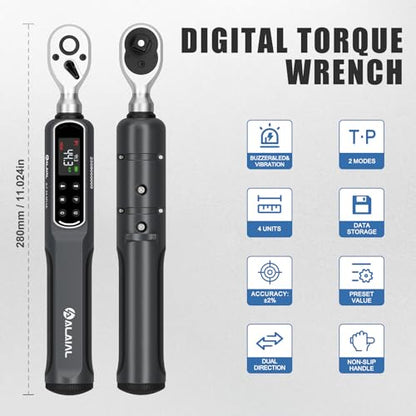 Digital Torque Wrench 3/8 Drive, 0.7-44.3 Ft.Lb ±2% Accuracy - size: 0.7-44.3 Ft.Lb/1-60 Nm-3/8"