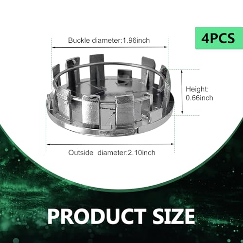 4 PCS Car Wheel Hub Center Cap, Snap-in Tight Fit Wheel Center Hub Cap Cover, Center Caps with 2.1" Outer Diameter and 1.96" Inner Diameter, Applicable to Some Car Models (Silver) - color: Silver