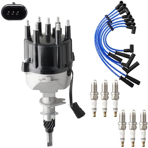 Ignition Distributor w/Cap & Rotor and 6 Iridium Spark Plugs with Wire Set Tune Up Kit 56027027 84-4694 Compatible with Jeep Grand Cherokee 1994-1997 Wrangler 1994-1995 1997 4.0L L6 - size: 84-4694
