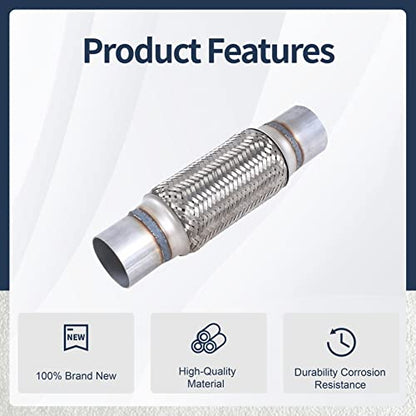 2PCS Exhaust Flex Pipe Stainless Steel Braid 2.5"Inch x 8"Inch w/Ends 12" Inch Long Heavy Duty - size: 2.5"x8"x12"