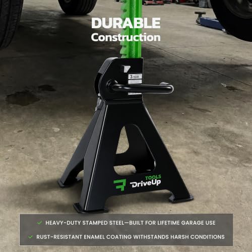 Jack Stands 3 Ton (6,600 lb) Heavy Duty Steel, Double Locking, Set of 2, Adjustable Height 11.03-16.7 Inch, Green Car Jack Stands for Cars SUV Trucks Vans