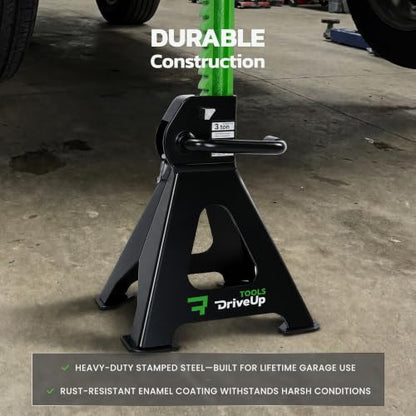 Jack Stands 3 Ton (6,600 lb) Heavy Duty Steel, Double Locking, Set of 2, Adjustable Height 11.03-16.7 Inch, Green Car Jack Stands for Cars SUV Trucks Vans