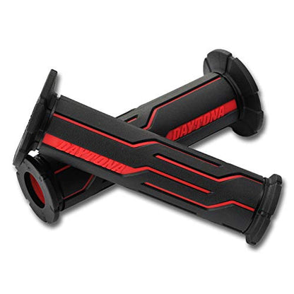 DAYTONA Universal 7/8" Motorcycle Handlebar Grips for Stylish and Comforting Long Rides (Geometric) (Red) - color: Red