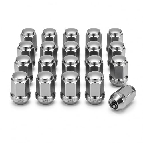 EVIL ENERGY 1/2-20 Wheel Chrome Lug Nuts Set 20pcs for Ford F150 Explorer Edge Mustang, 3/4" 19mm Hex Closed End Bulge Acorn, Cold-Forged Carbon Steel for OEM Wheels - color: Silver