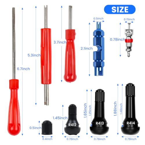 45PCS Tire Valve Stem Tool Kit – Replace Valve Stems Without Removing Tire, Complete Valve Core Removal Tool Set with TR412 TR413 TR414 for Car Motorcycle ATV Truck