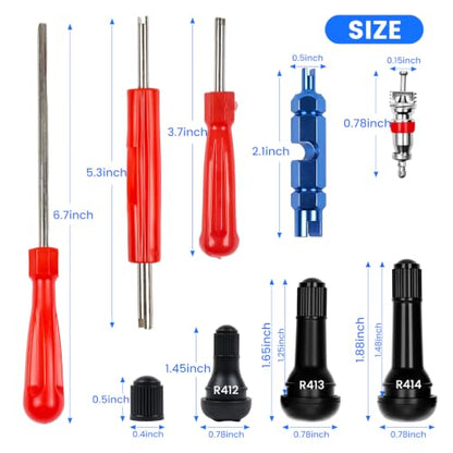 45PCS Tire Valve Stem Tool Kit – Replace Valve Stems Without Removing Tire, Complete Valve Core Removal Tool Set with TR412 TR413 TR414 for Car Motorcycle ATV Truck